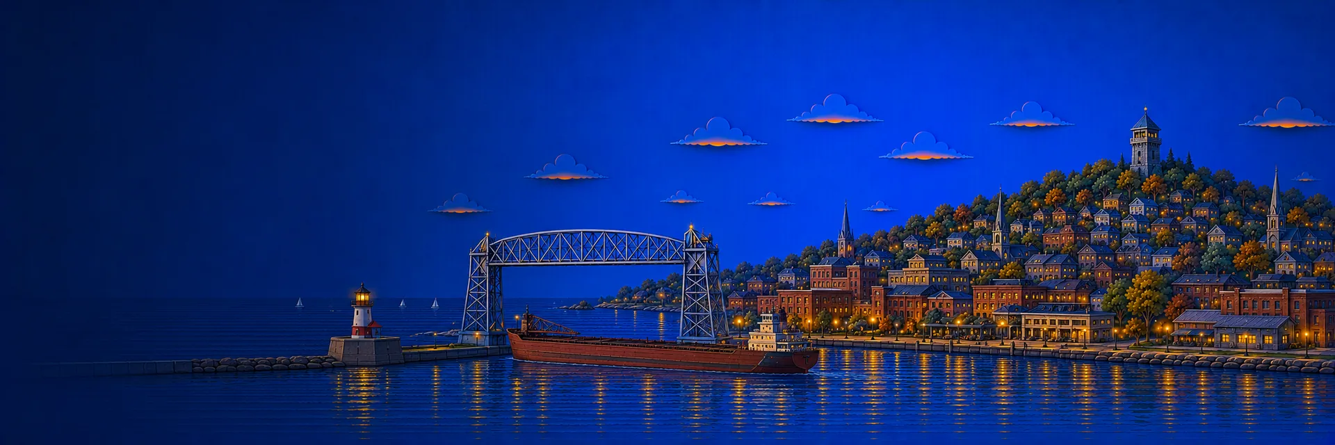Paper cut illustration of Duluth, Minnesota landmarks