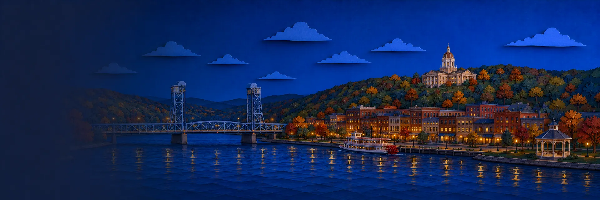 Paper cut illustration of Stillwater, Minnesota landmarks