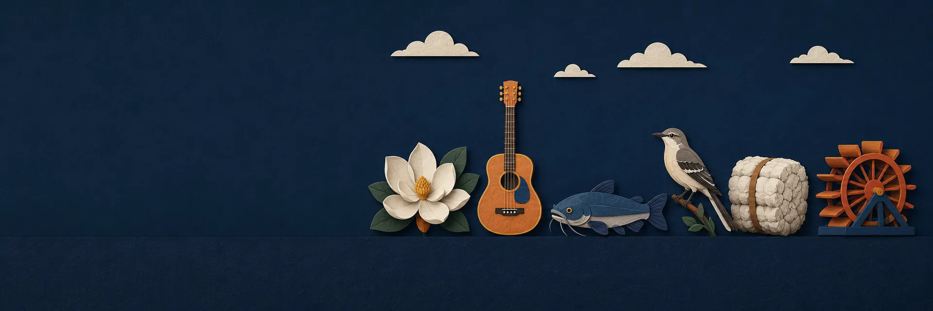 Paper cut illustration of Mississippi state symbols