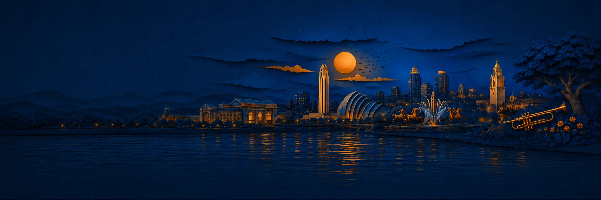 Paper cut illustration of Kansas City, Missouri landmarks