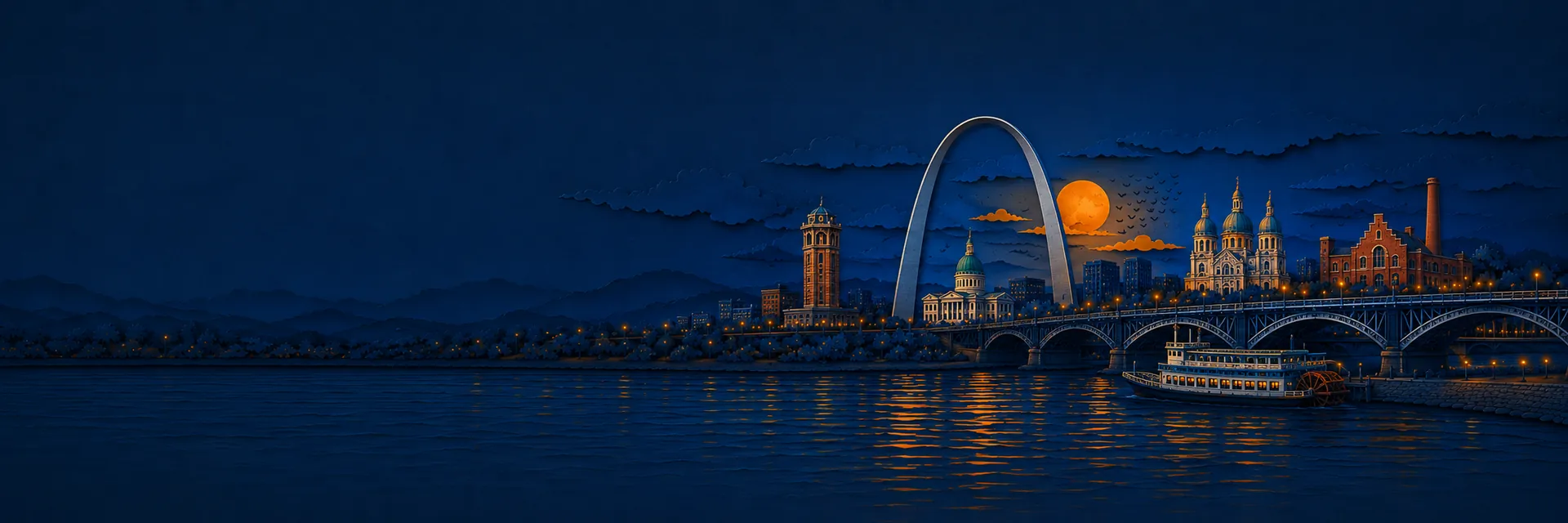 Paper cut illustration of St. Louis, Missouri landmarks