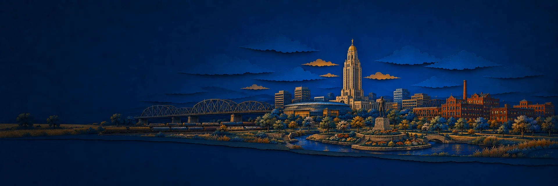Paper cut illustration of Lincoln, Nebraska landmarks