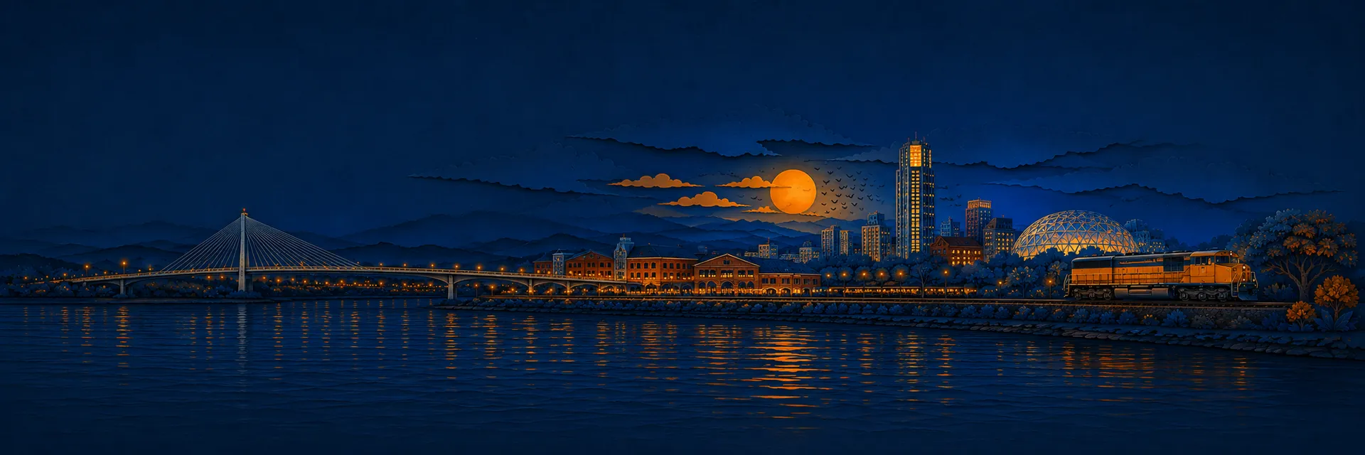 Paper cut illustration of Omaha, Nebraska landmarks