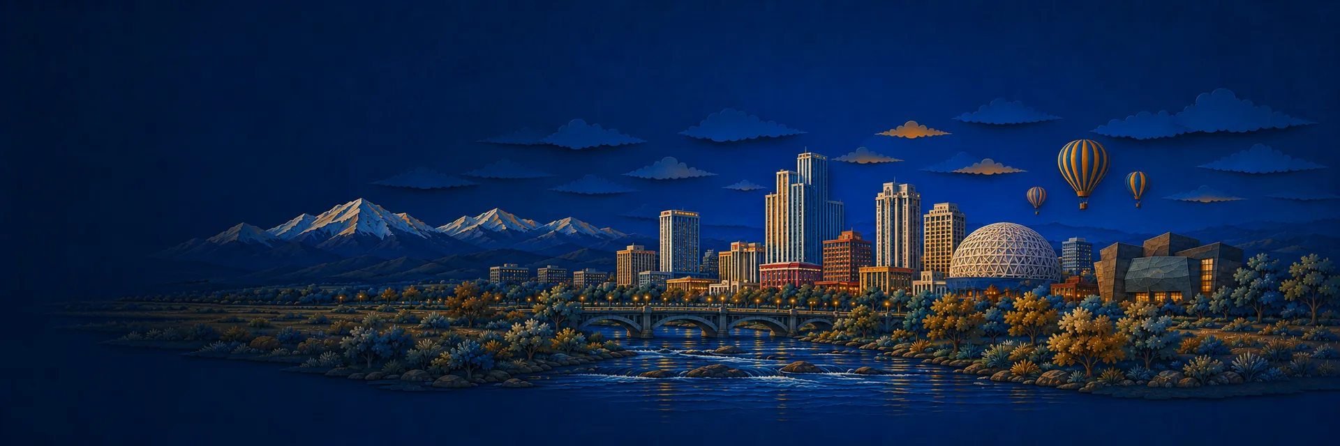 Paper cut illustration of Reno, Nevada landmarks