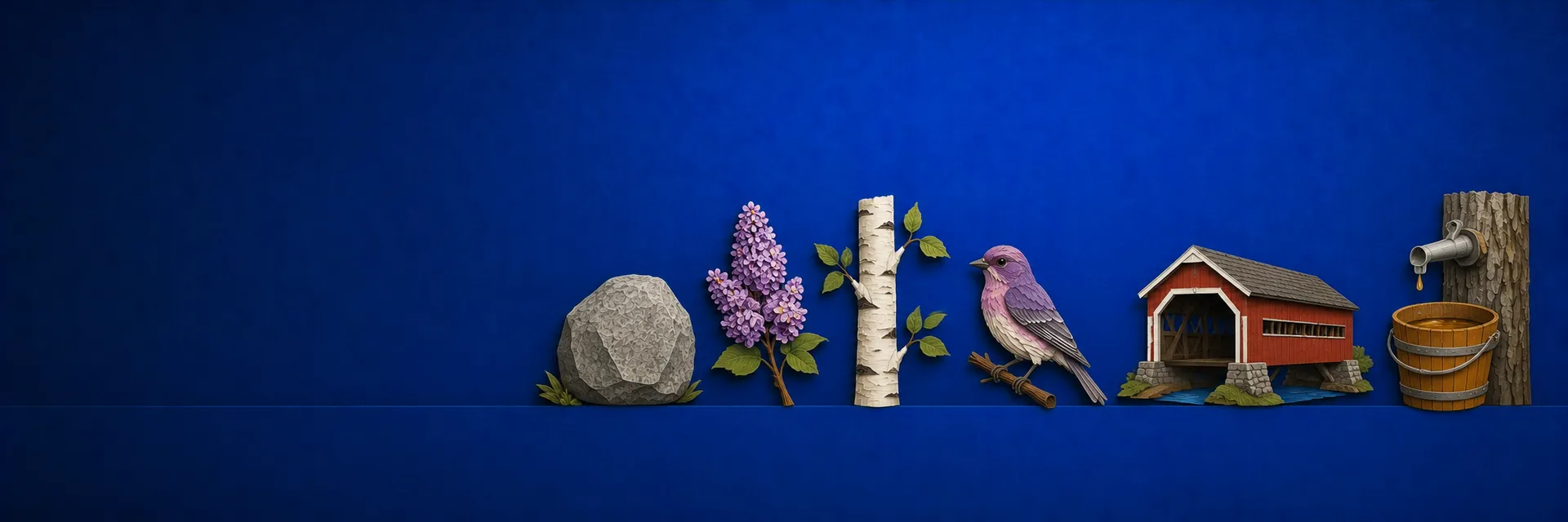 Paper cut illustration of New Hampshire state symbols