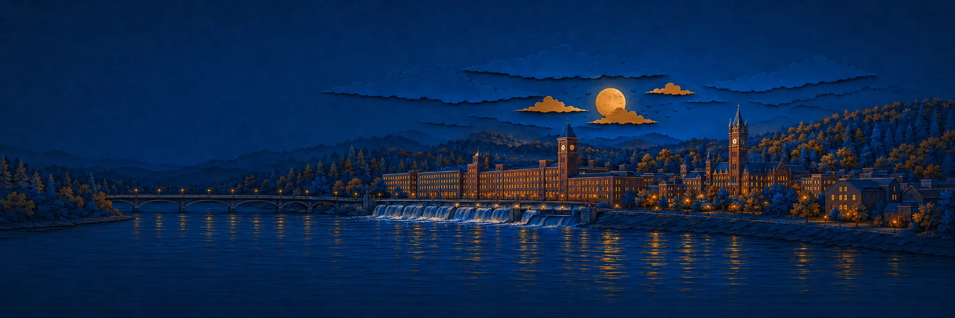 Paper cut illustration of Manchester, New Hampshire landmarks