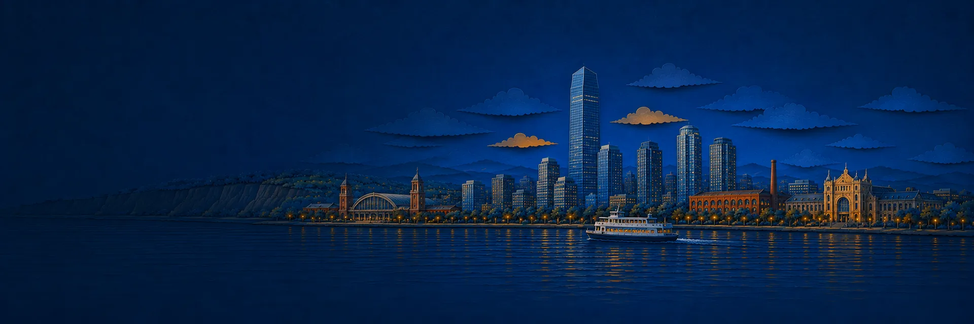 Paper cut illustration of Jersey City, New Jersey landmarks