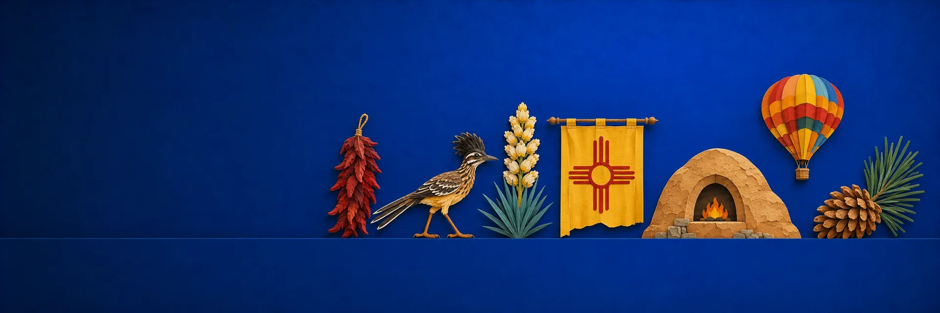 Paper cut illustration of New Mexico state symbols
