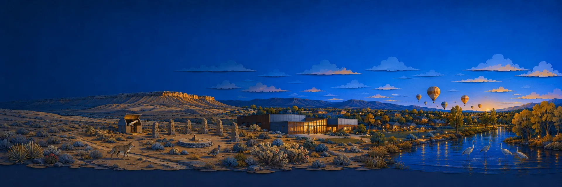 Paper cut illustration of Rio Rancho, New Mexico landmarks