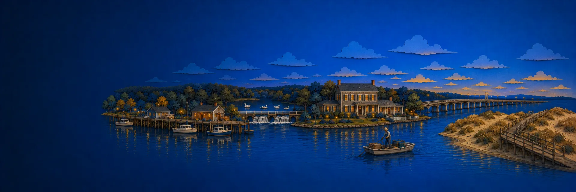 Paper cut illustration of Babylon, New York landmarks