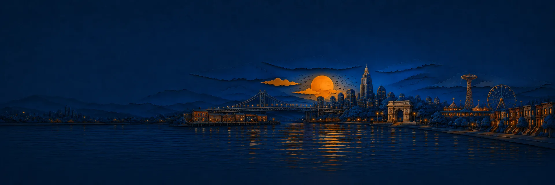 Paper cut illustration of Brooklyn, New York landmarks