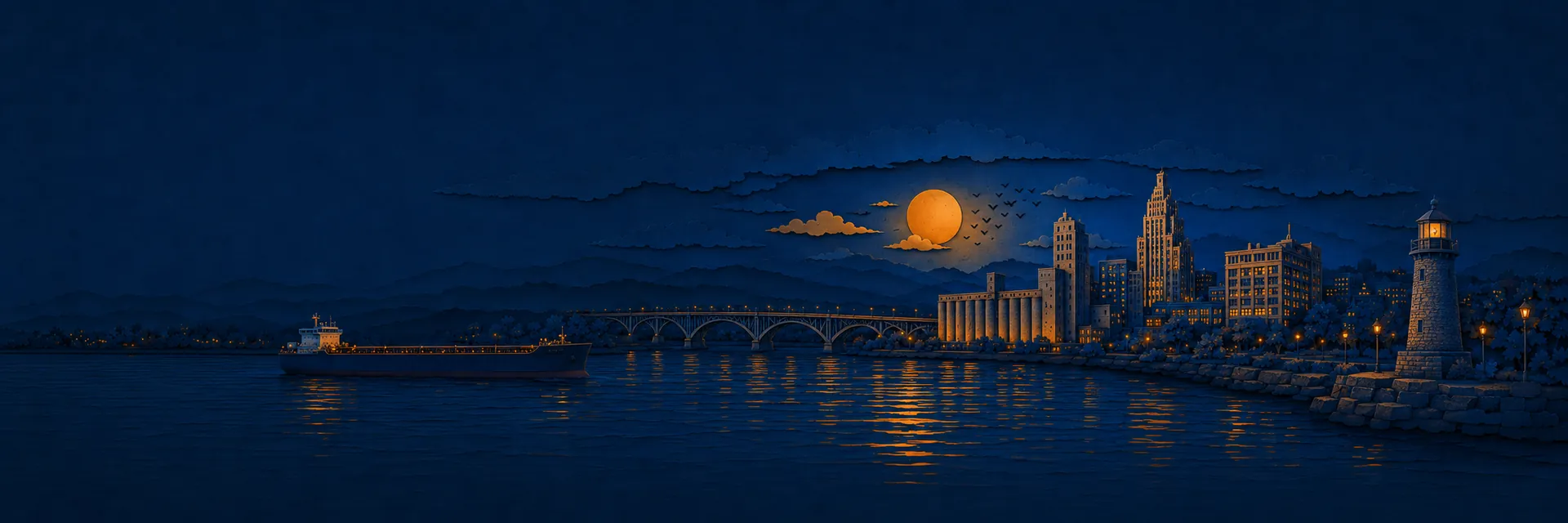 Paper cut illustration of Buffalo, New York landmarks