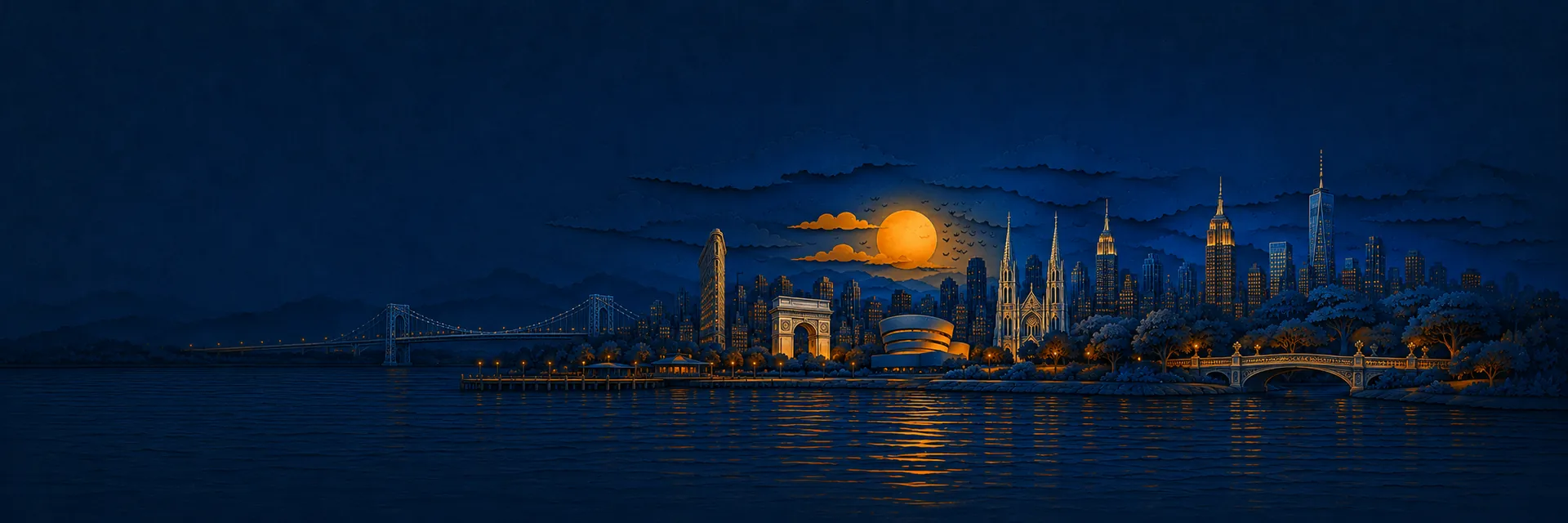 Paper cut illustration of Manhattan, New York landmarks