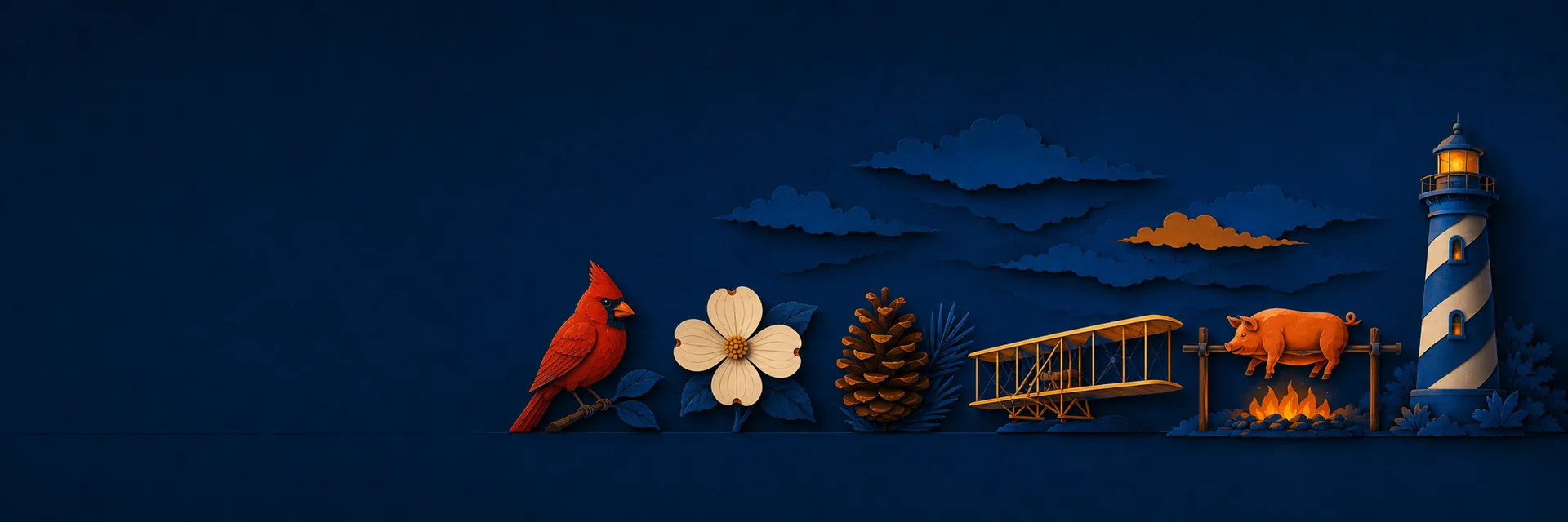 Paper cut illustration of North Carolina state symbols