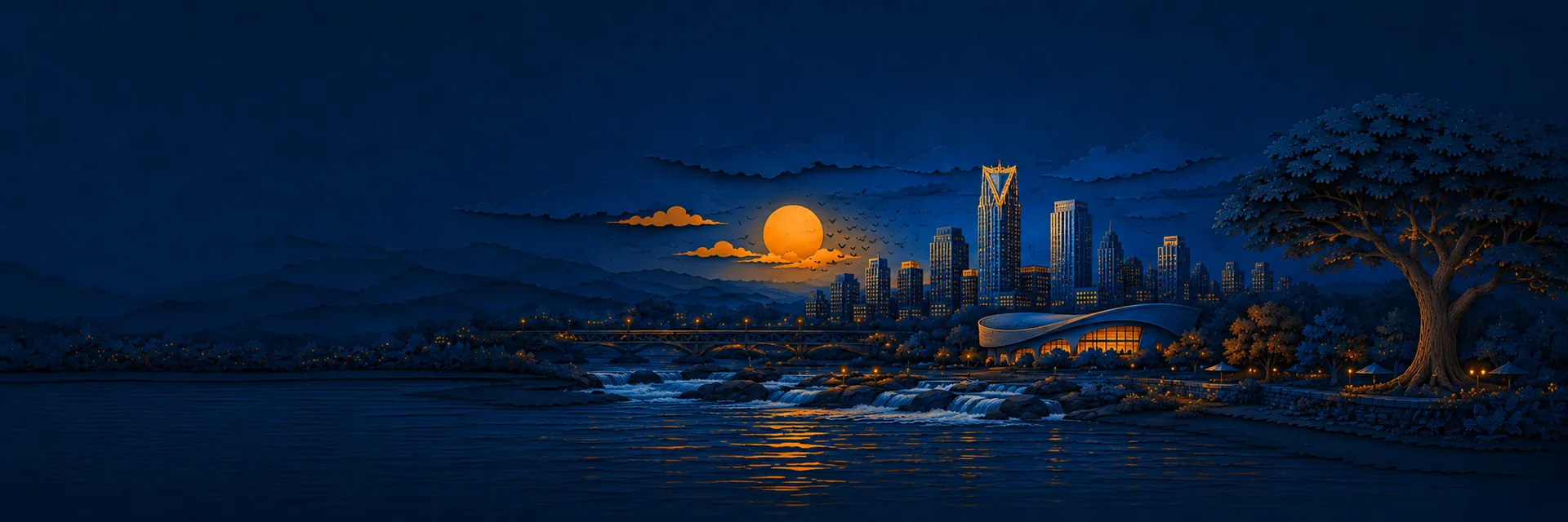 Paper cut illustration of Charlotte, North Carolina landmarks