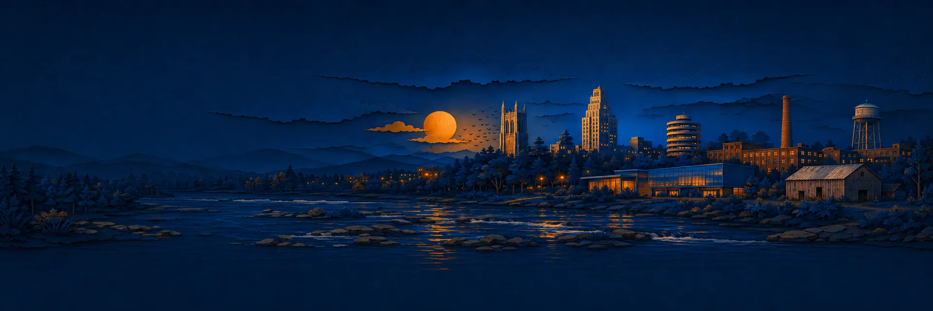 Paper cut illustration of Durham, North Carolina landmarks