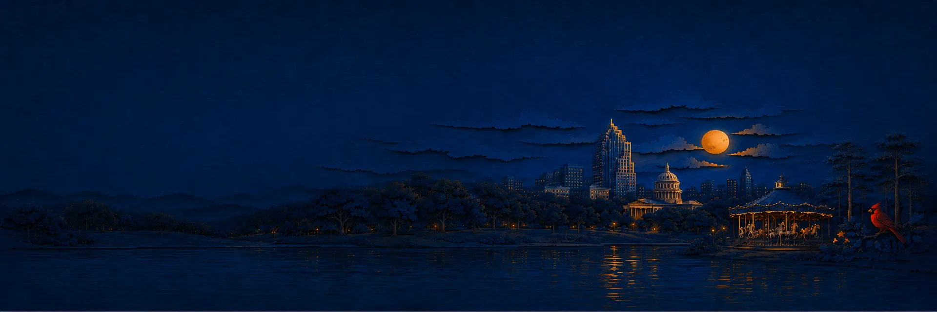Paper cut illustration of Raleigh, North Carolina landmarks