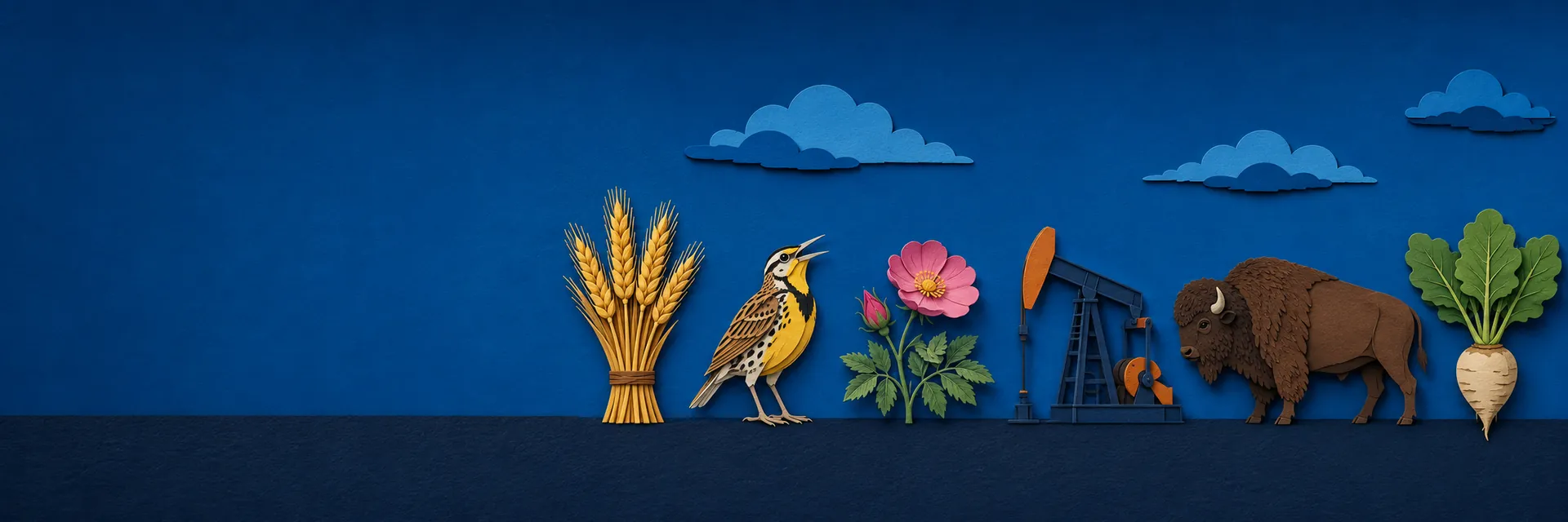Paper cut illustration of North Dakota state symbols