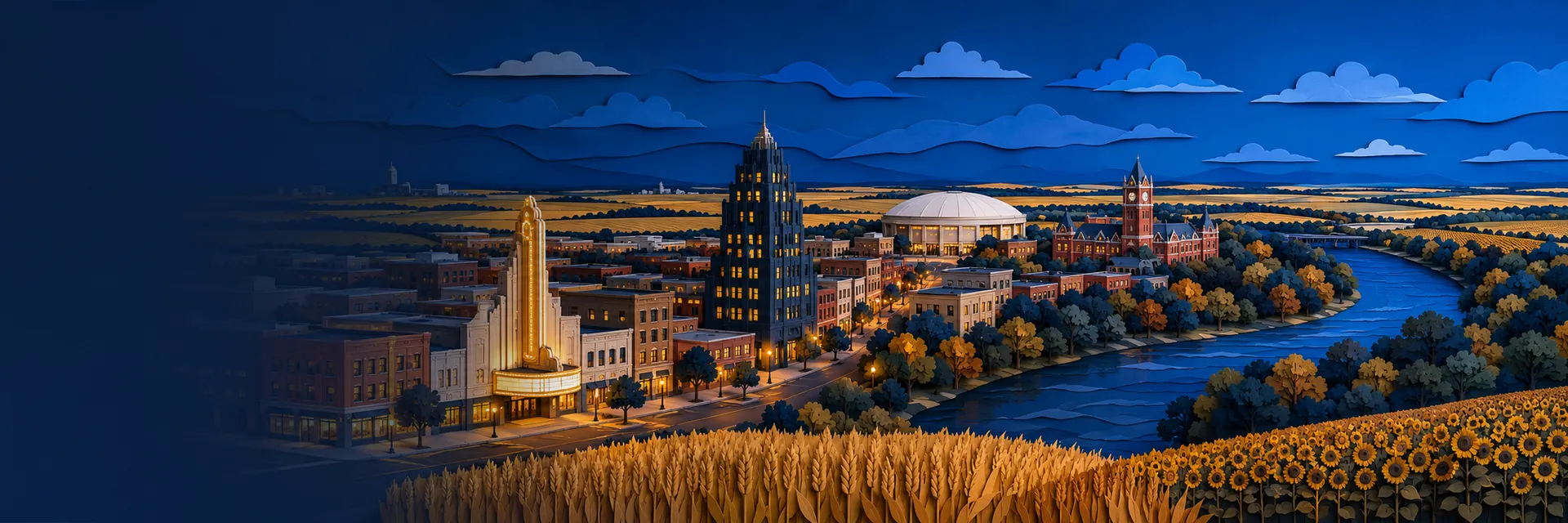 Paper cut illustration of Fargo, North Dakota landmarks