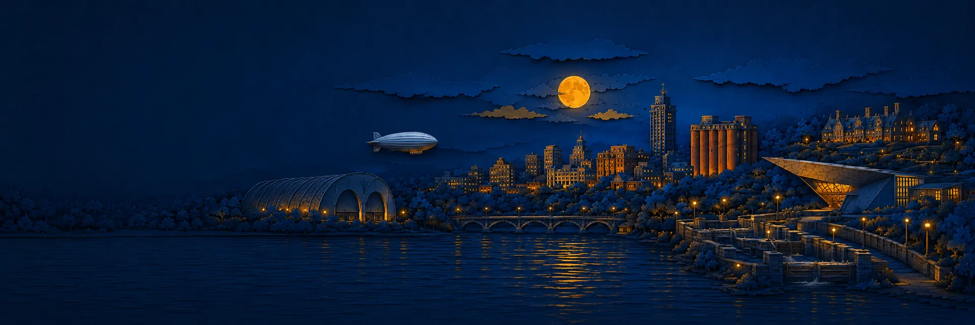 Paper cut illustration of Akron, Ohio landmarks