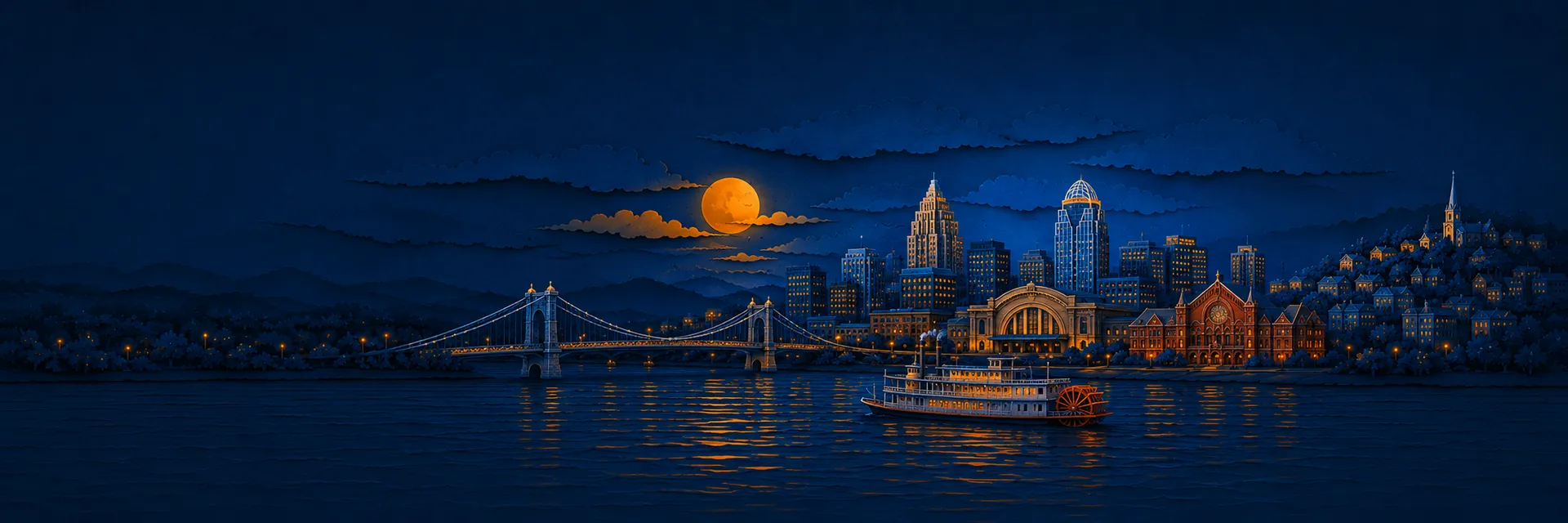 Paper cut illustration of Cincinnati, Ohio landmarks