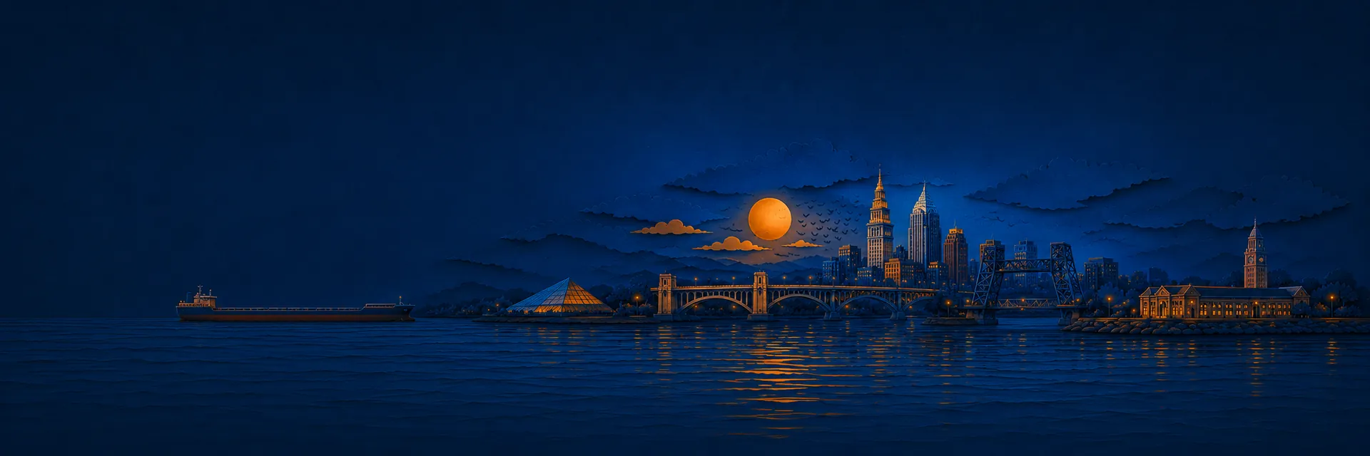 Paper cut illustration of Cleveland, Ohio landmarks