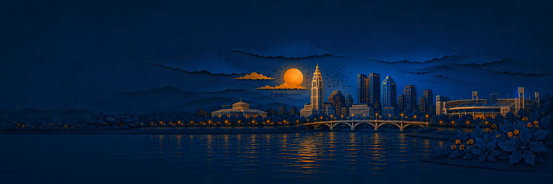 Paper cut illustration of Columbus, Ohio landmarks