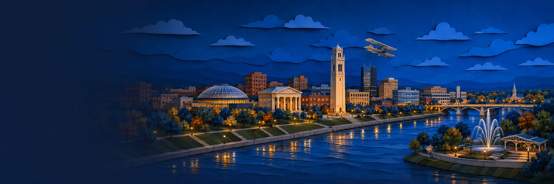 Paper cut illustration of Dayton, Ohio landmarks
