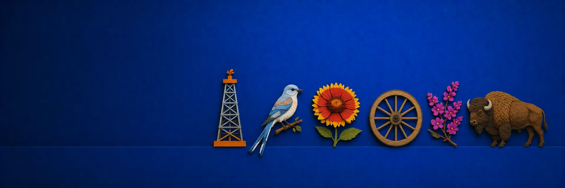 Paper cut illustration of Oklahoma state symbols