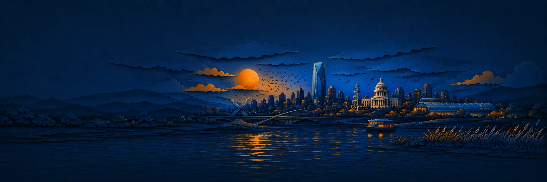 Paper cut illustration of Oklahoma City, Oklahoma landmarks