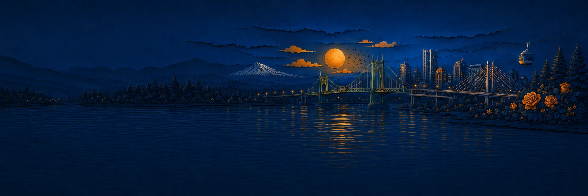 Paper cut illustration of Portland, Oregon landmarks