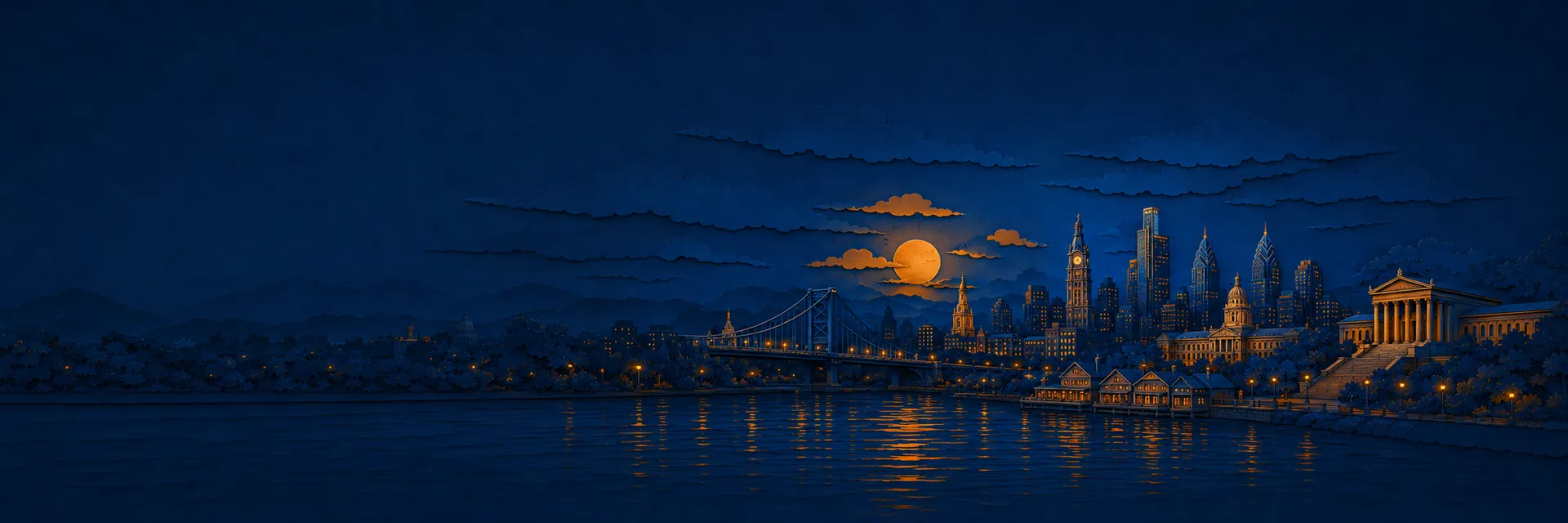 Paper cut illustration of Philadelphia, Pennsylvania landmarks