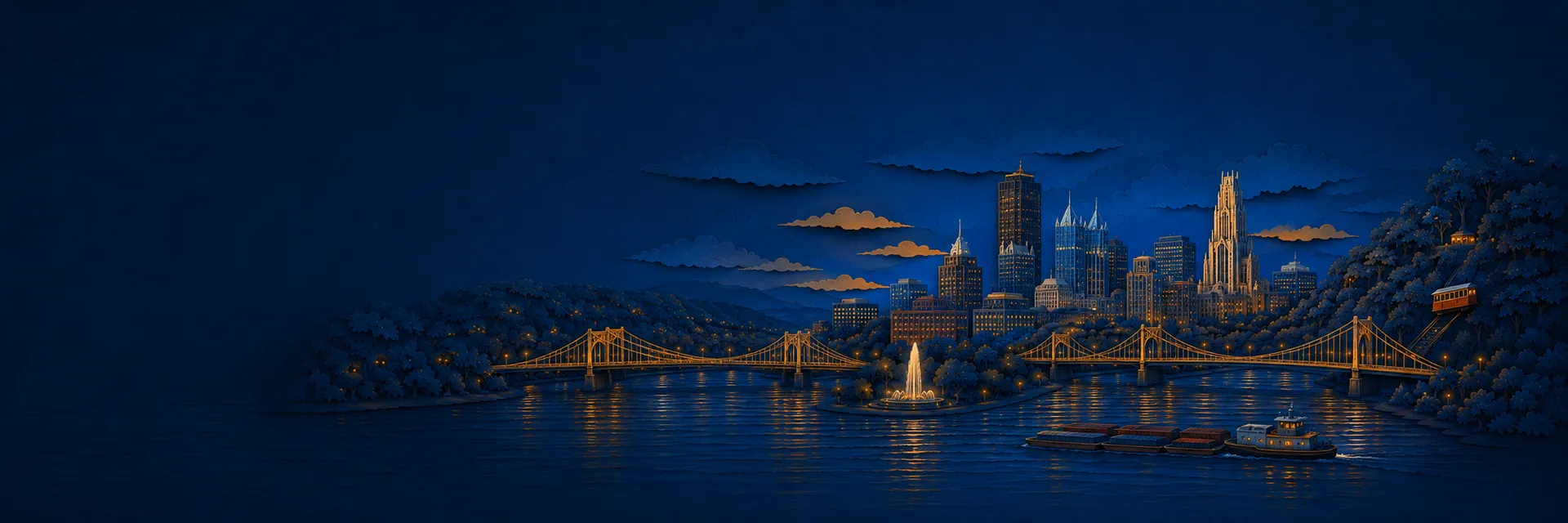 Paper cut illustration of Pittsburgh, Pennsylvania landmarks