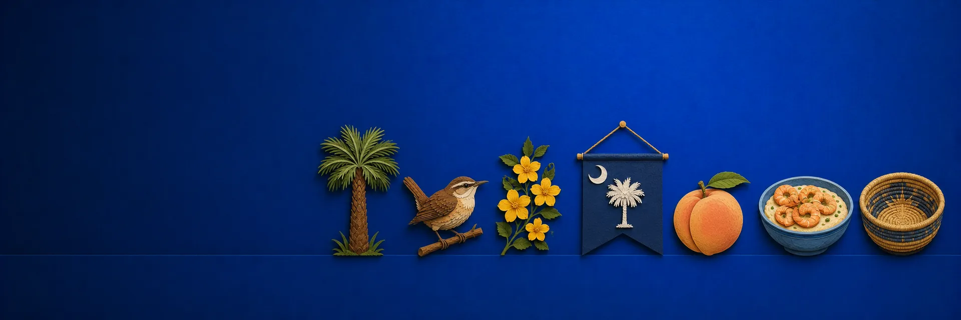 Paper cut illustration of South Carolina state symbols