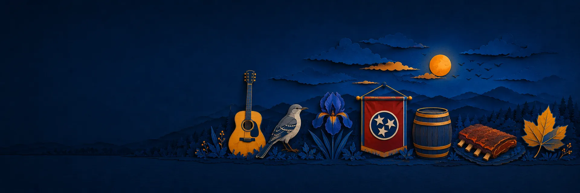 Paper cut illustration of Tennessee state symbols