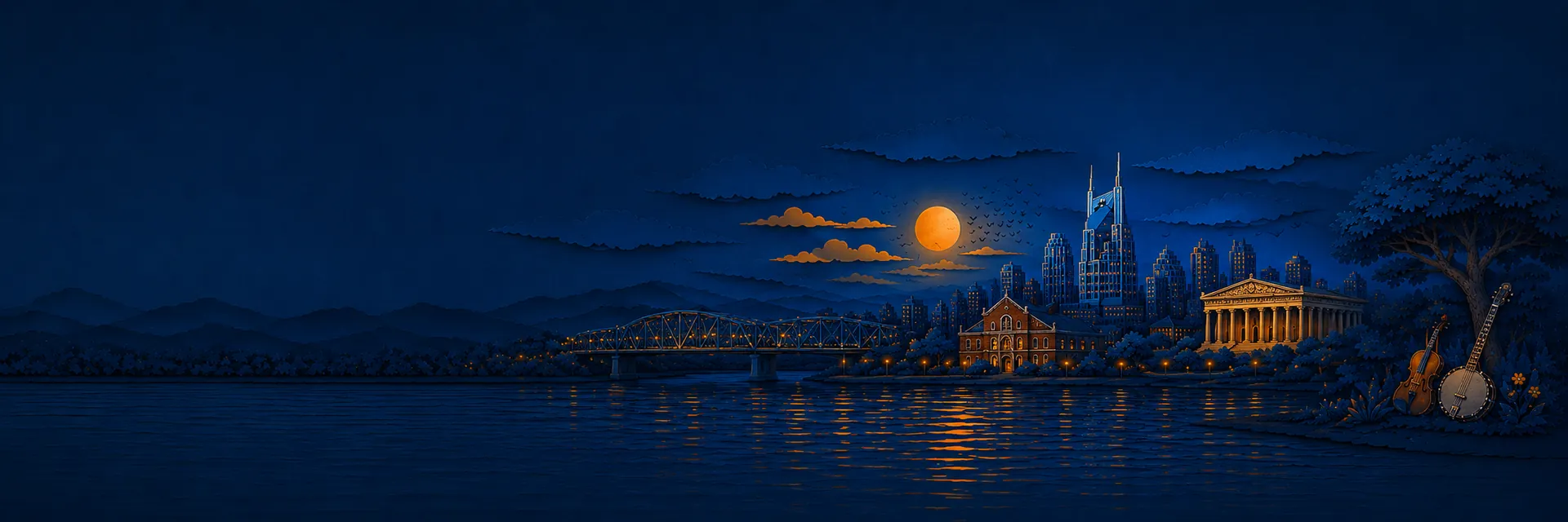Paper cut illustration of Nashville, Tennessee landmarks