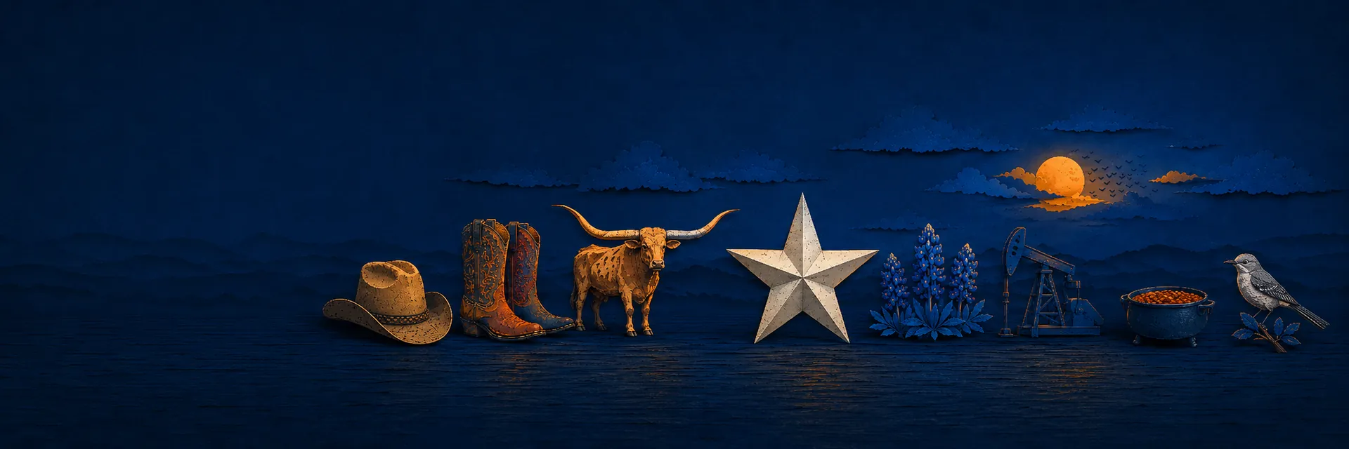 Paper cut illustration of Texas state symbols