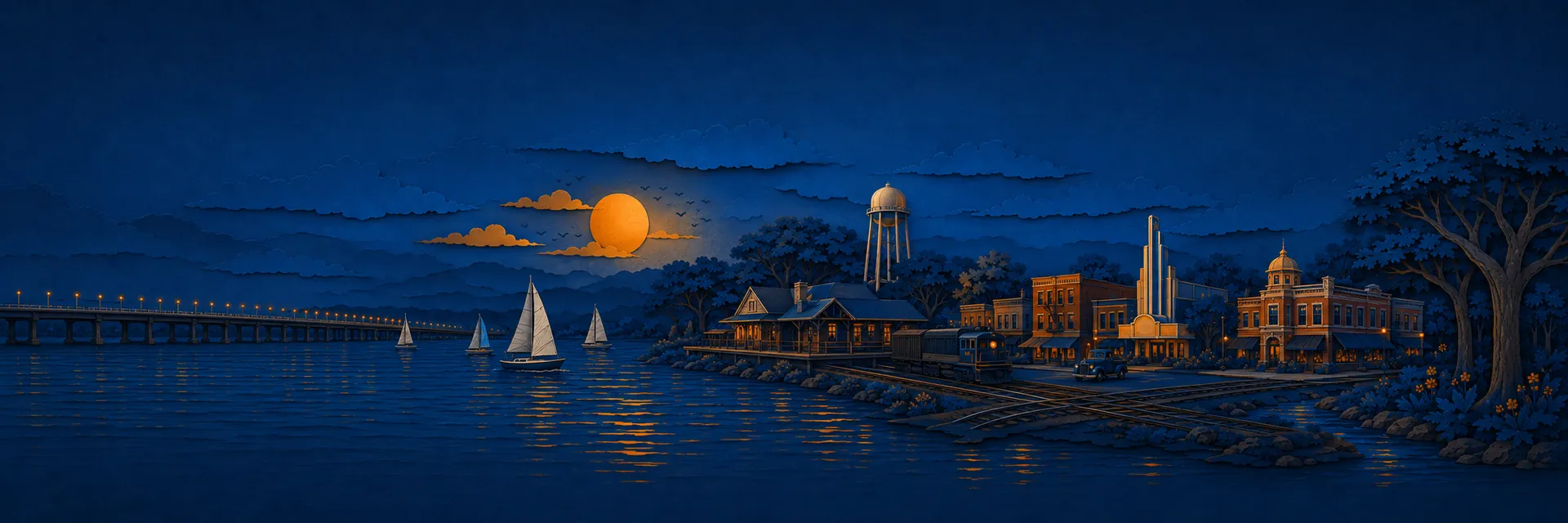 Paper cut illustration of Garland, Texas landmarks
