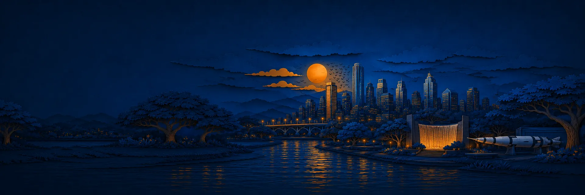 Paper cut illustration of Houston, Texas landmarks