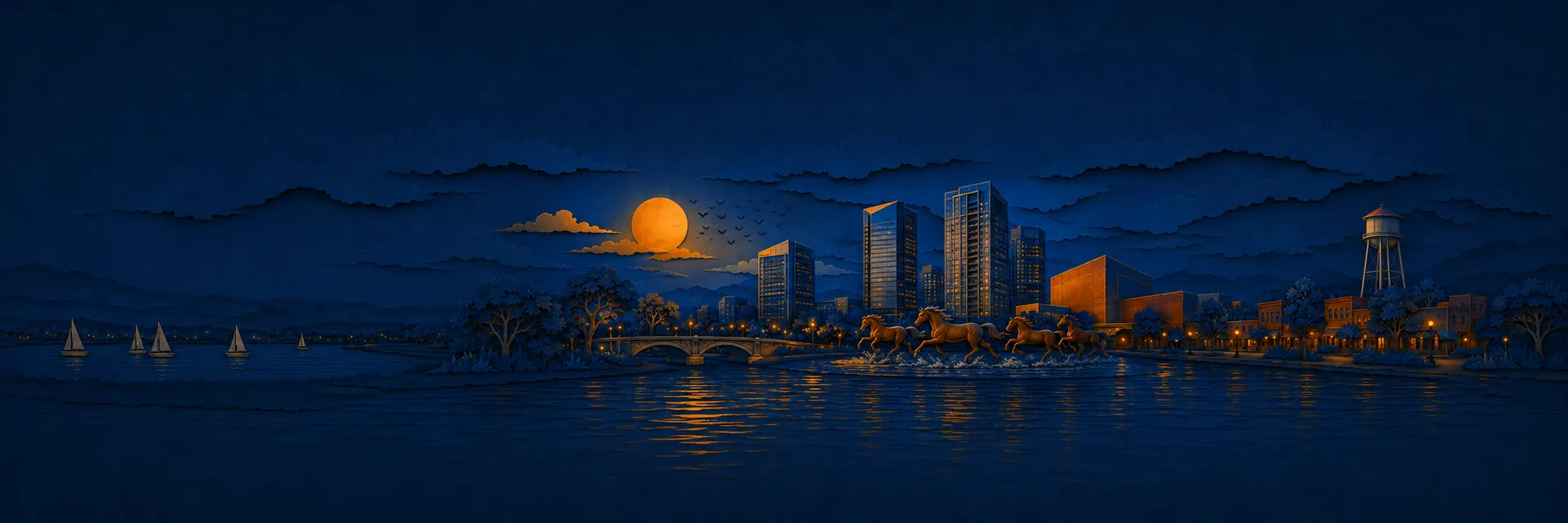 Paper cut illustration of Irving, Texas landmarks
