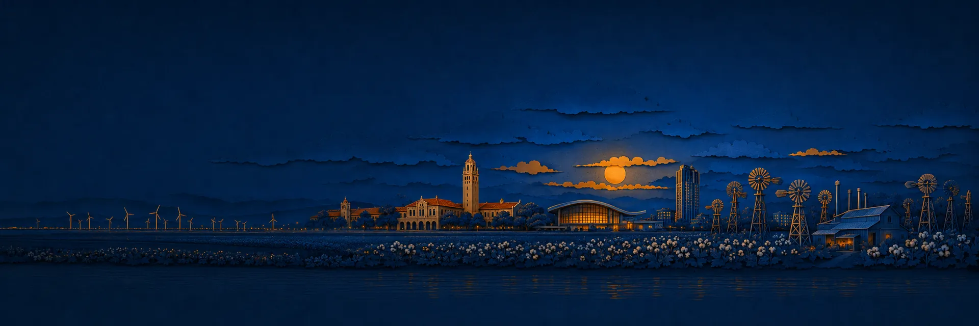 Paper cut illustration of Lubbock, Texas landmarks