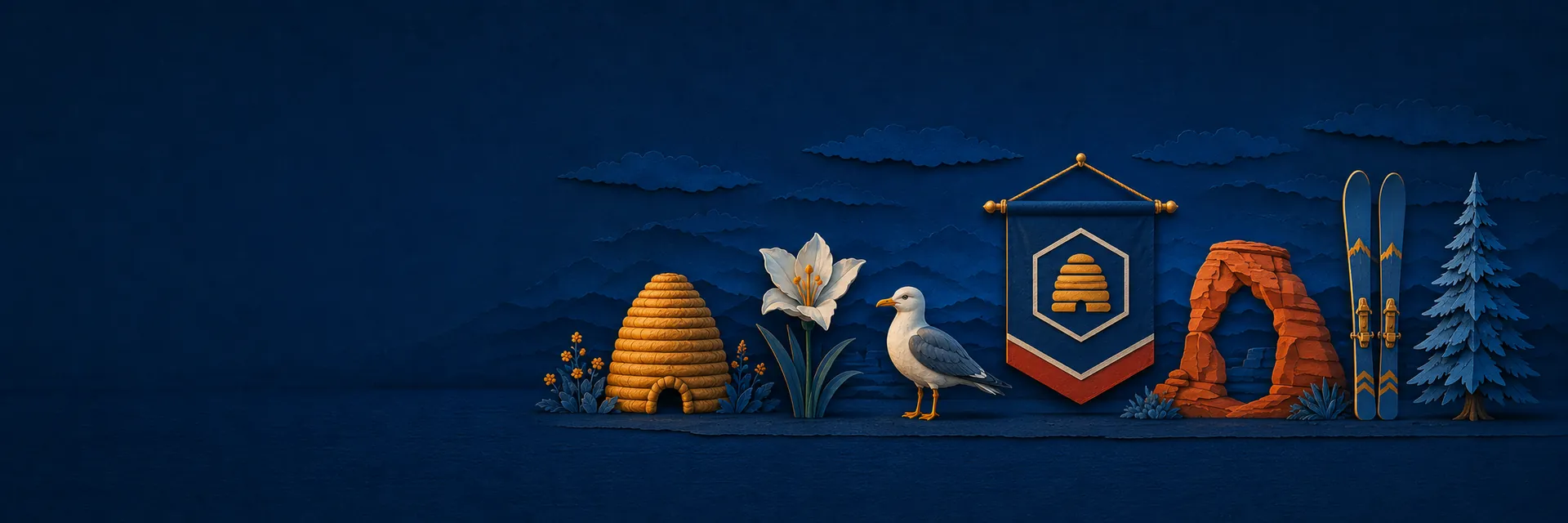 Paper cut illustration of Utah state symbols