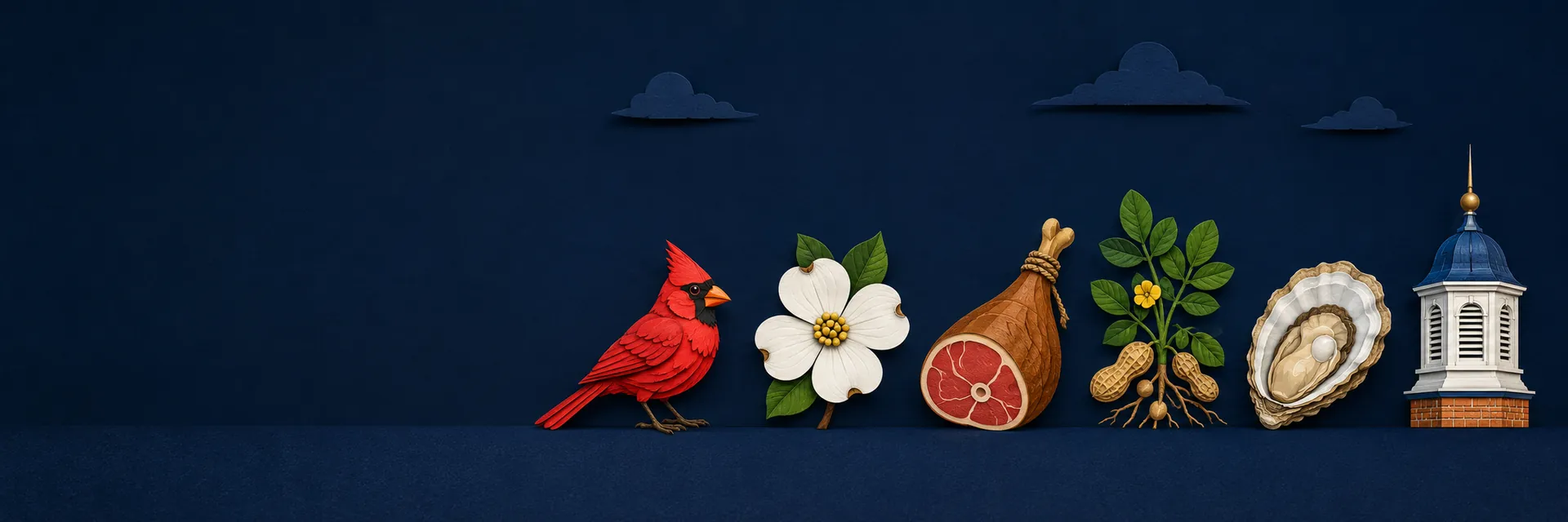 Paper cut illustration of Virginia state symbols
