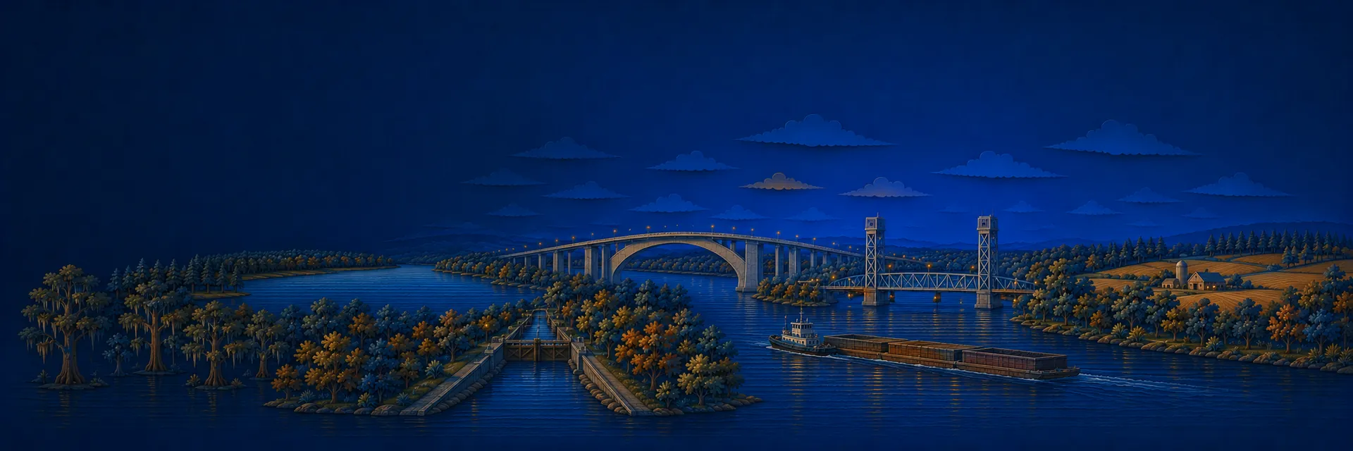 Paper cut illustration of Chesapeake, Virginia landmarks