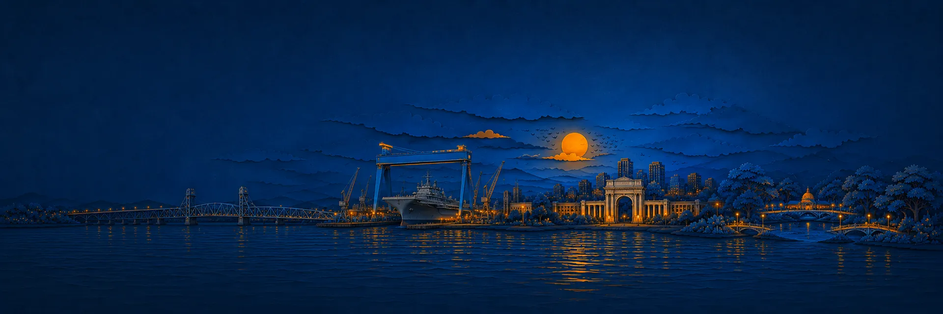 Paper cut illustration of Newport News, Virginia landmarks