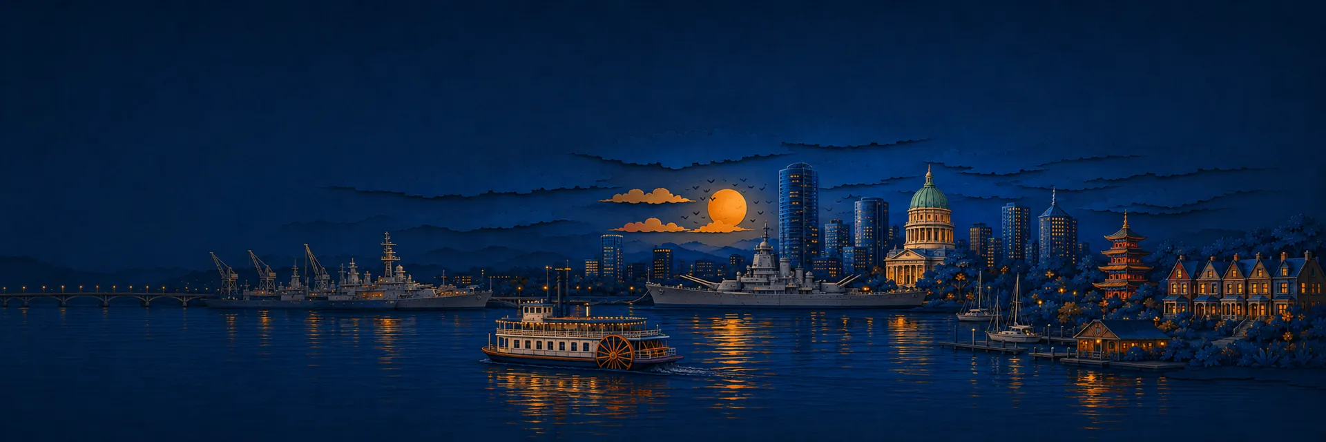 Paper cut illustration of Norfolk, Virginia landmarks