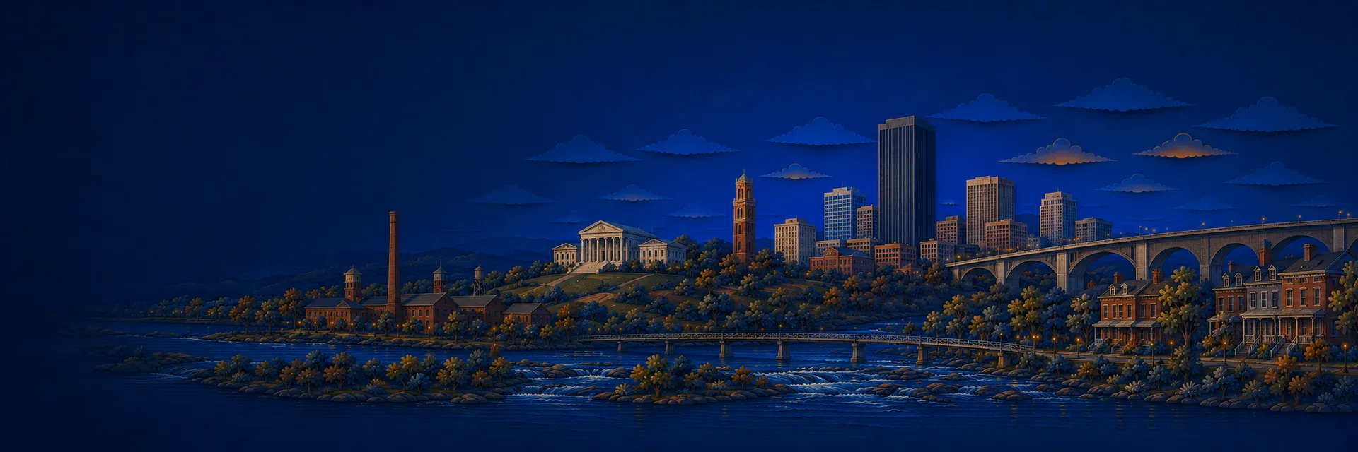 Paper cut illustration of Richmond, Virginia landmarks