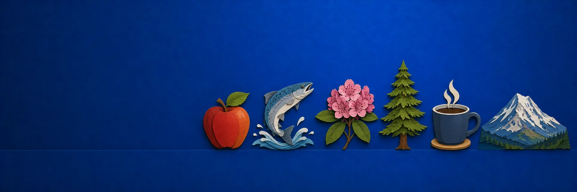 Paper cut illustration of Washington state symbols