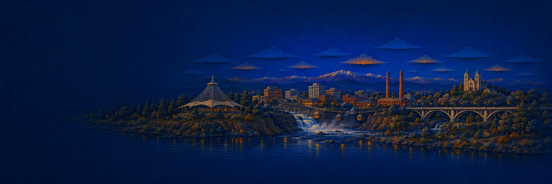 Paper cut illustration of Spokane, Washington landmarks