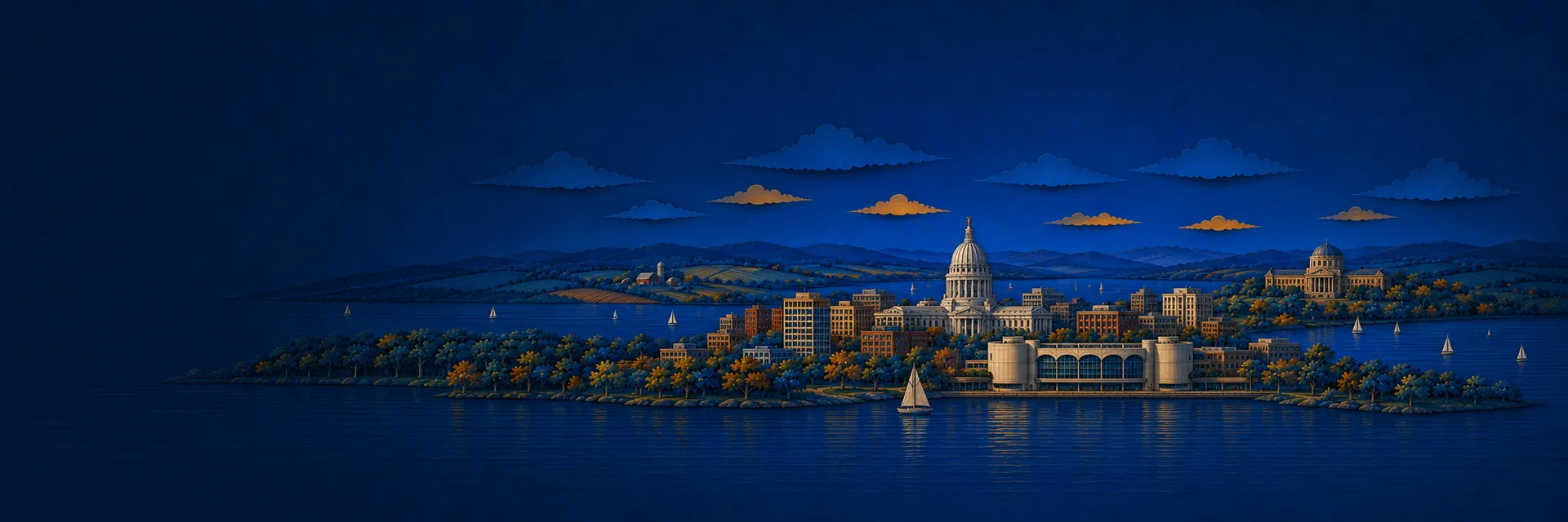 Paper cut illustration of Madison, Wisconsin landmarks